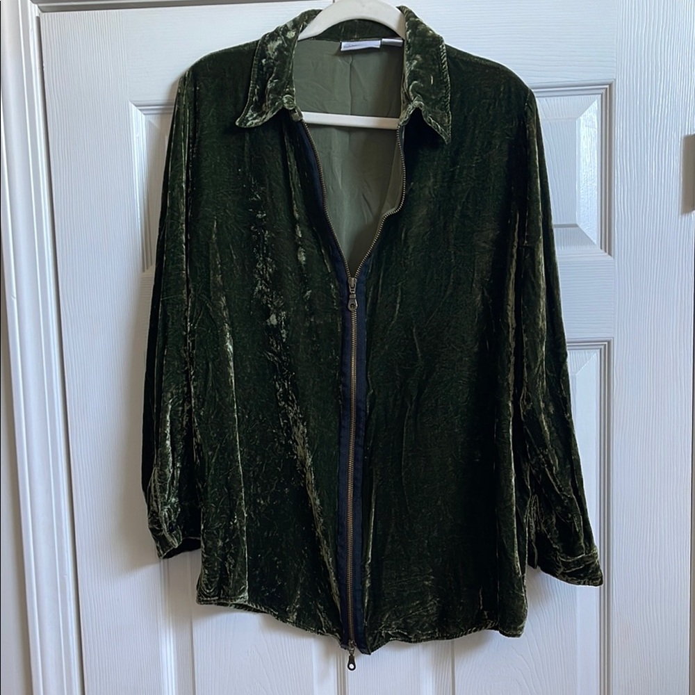 Green Velvet Zip-Up Shirt